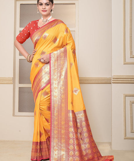 Women's Soft Silk Beautiful Sari Heavy Banarasi Saree With Blouse