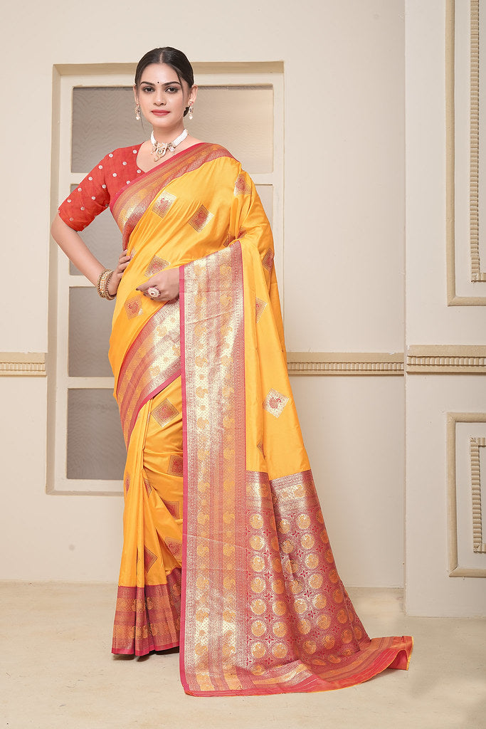 Women's Soft Silk Beautiful Sari Heavy Banarasi Saree With Blouse