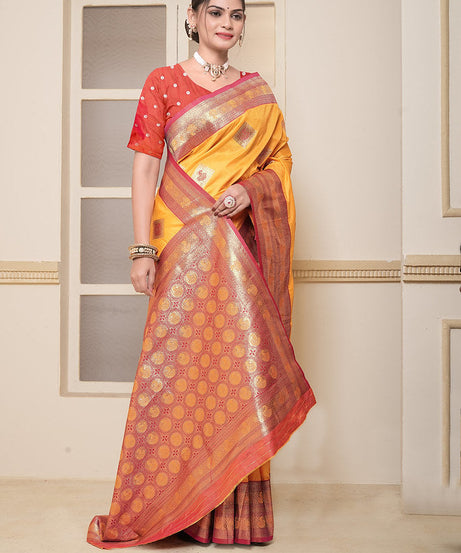 Women's Soft Silk Beautiful Sari Heavy Banarasi Saree With Blouse