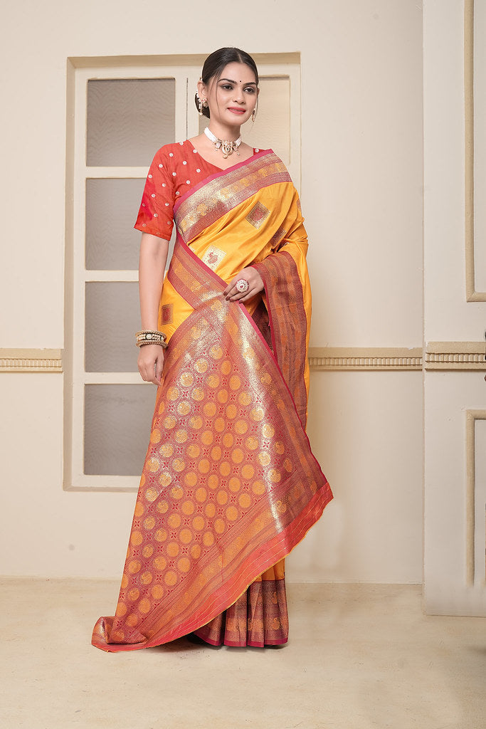 Women's Soft Silk Beautiful Sari Heavy Banarasi Saree With Blouse