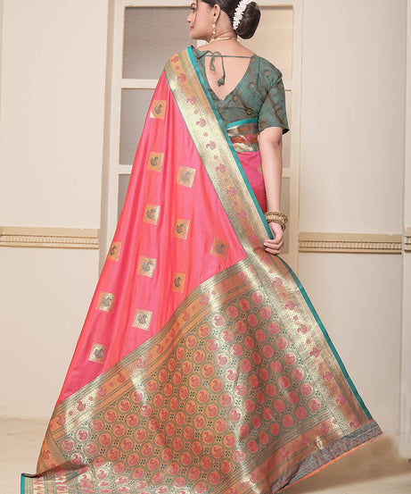 Women's Soft Silk Beautiful Sari Heavy Banarasi Saree With Blouse