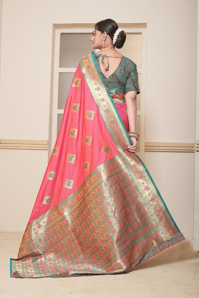 Women's Soft Silk Beautiful Sari Heavy Banarasi Saree With Blouse