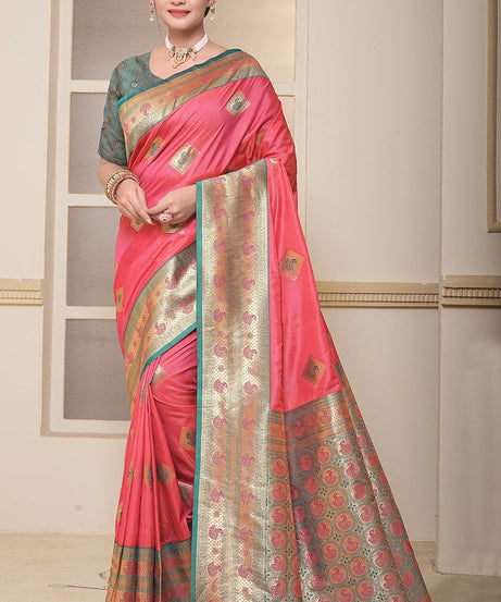 Women's Soft Silk Beautiful Sari Heavy Banarasi Saree With Blouse