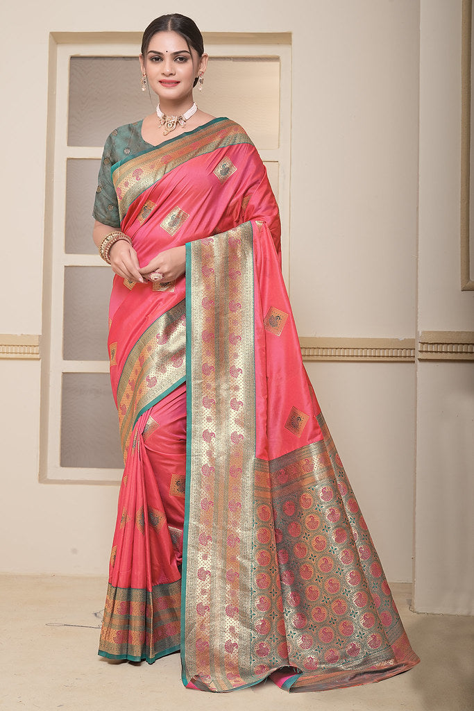 Women's Soft Silk Beautiful Sari Heavy Banarasi Saree With Blouse