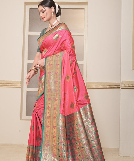 Women's Soft Silk Beautiful Sari Heavy Banarasi Saree With Blouse