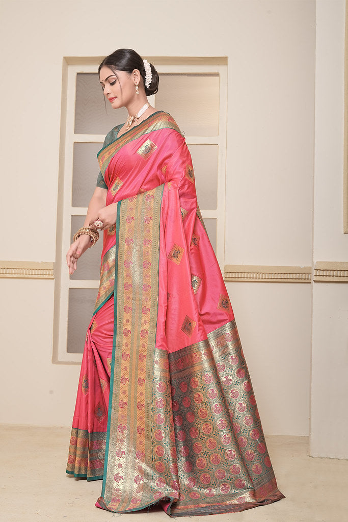 Women's Soft Silk Beautiful Sari Heavy Banarasi Saree With Blouse