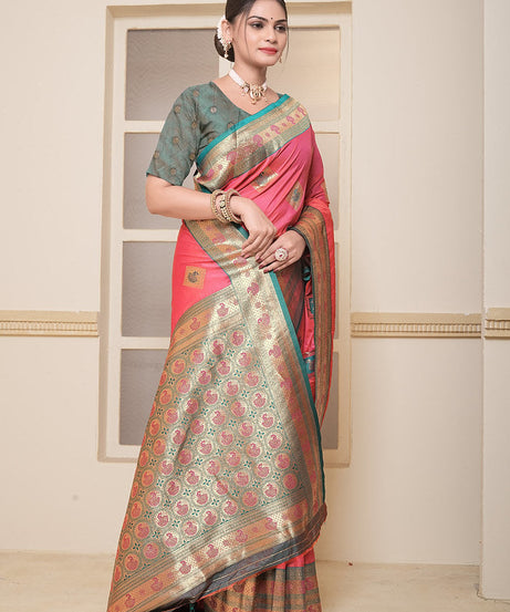 Women's Soft Silk Beautiful Sari Heavy Banarasi Saree With Blouse