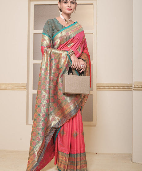 Women's Soft Silk Beautiful Sari Heavy Banarasi Saree With Blouse