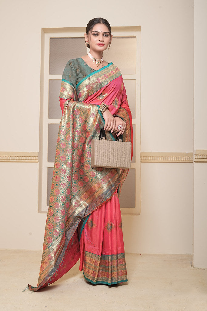 Women's Soft Silk Beautiful Sari Heavy Banarasi Saree With Blouse