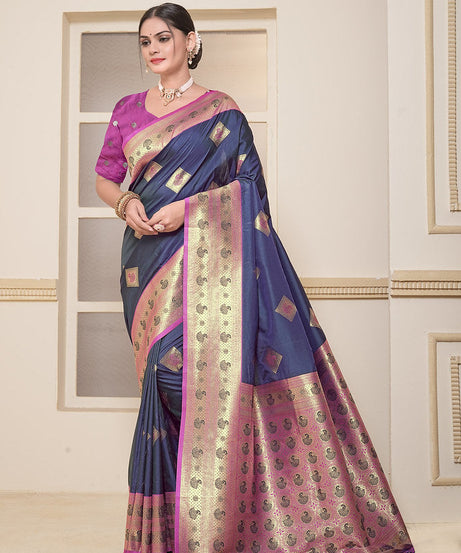 Women's Soft Silk Beautiful Sari Heavy Banarasi Saree With Blouse