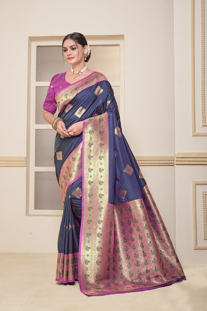 Women's Soft Silk Beautiful Sari Heavy Banarasi Saree With Blouse