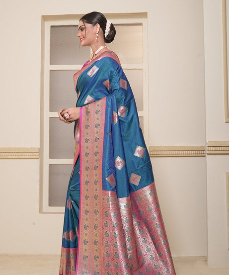 Women's Soft Silk Beautiful Sari Heavy Banarasi Saree With Blouse