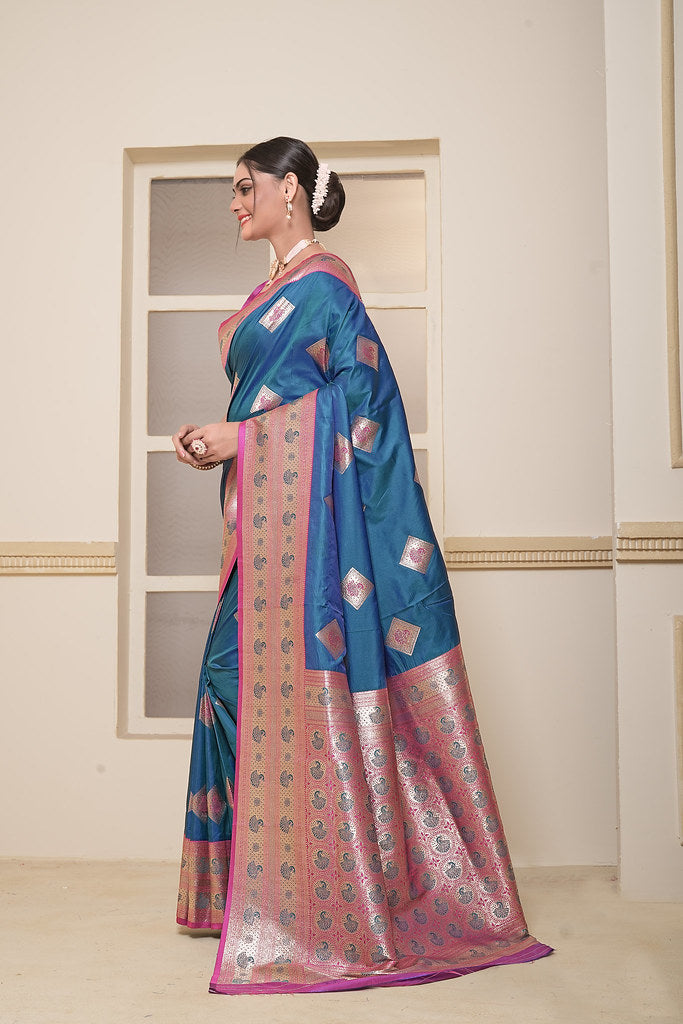 Women's Soft Silk Beautiful Sari Heavy Banarasi Saree With Blouse