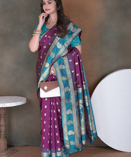 Wedding Wear Soft Silk Saree Weaving  Heavy Banarasi Sari With Blouse