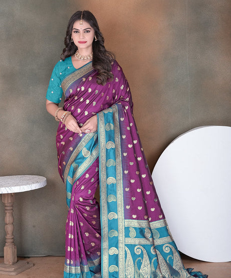 Wedding Wear Soft Silk Saree Weaving  Heavy Banarasi Sari With Blouse