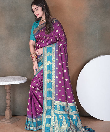 Wedding Wear Soft Silk Saree Weaving  Heavy Banarasi Sari With Blouse