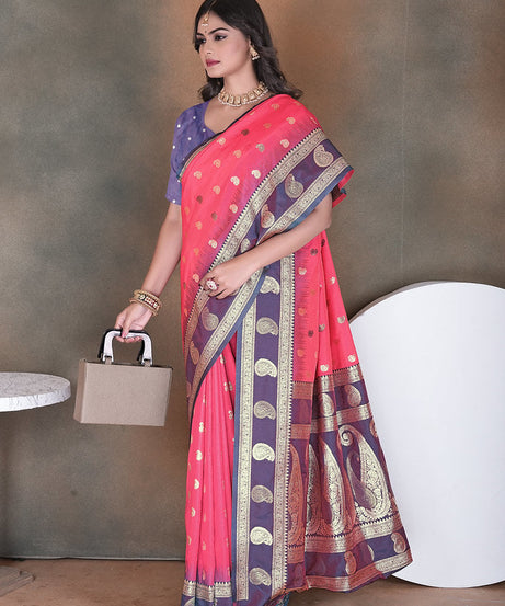 Wedding Wear Soft Silk Saree Weaving  Heavy Banarasi Sari With Blouse