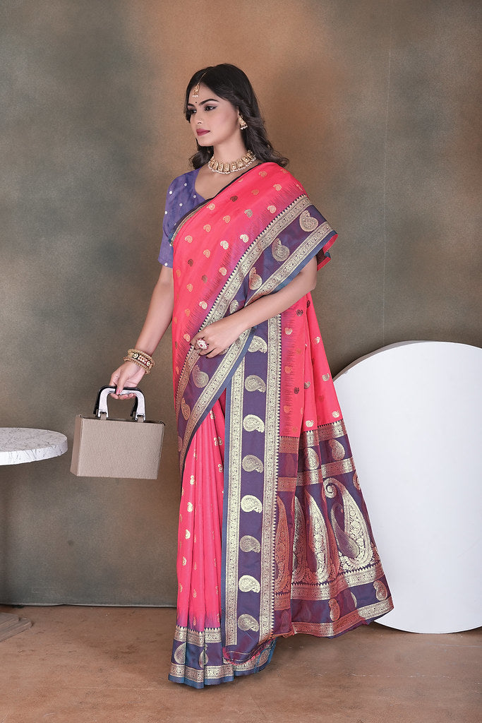 Wedding Wear Soft Silk Saree Weaving  Heavy Banarasi Sari With Blouse