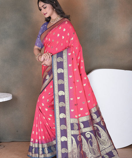 Wedding Wear Soft Silk Saree Weaving  Heavy Banarasi Sari With Blouse