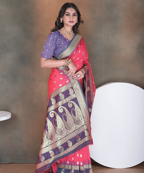 Wedding Wear Soft Silk Saree Weaving  Heavy Banarasi Sari With Blouse