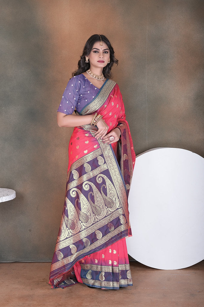 Wedding Wear Soft Silk Saree Weaving  Heavy Banarasi Sari With Blouse