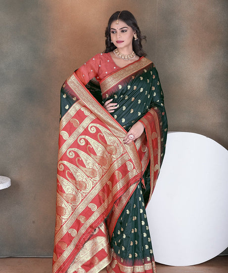 Wedding Wear Soft Silk Saree Weaving  Heavy Banarasi Sari With Blouse