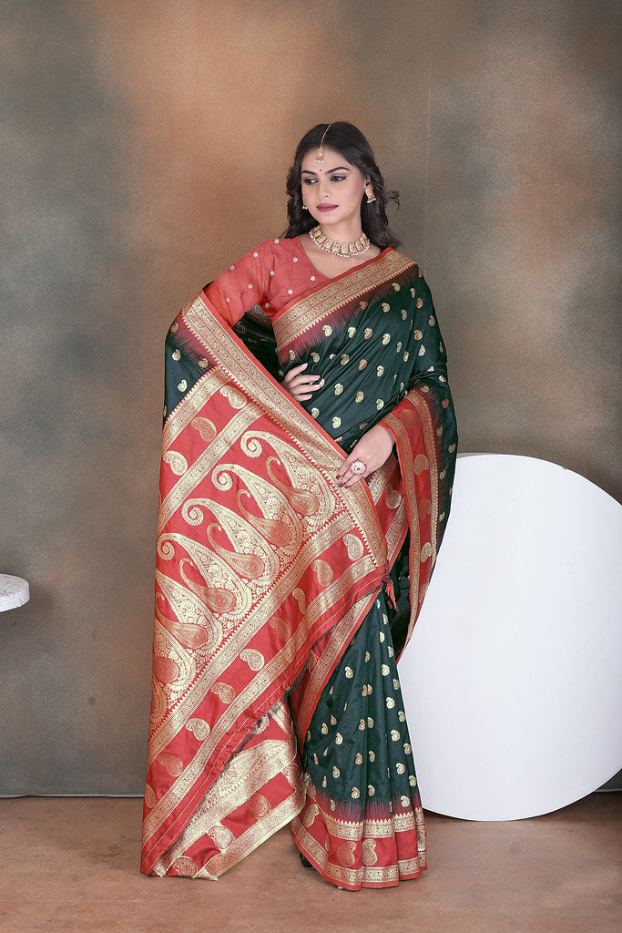 Wedding Wear Soft Silk Saree Weaving  Heavy Banarasi Sari With Blouse
