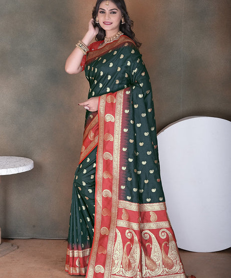 Wedding Wear Soft Silk Saree Weaving  Heavy Banarasi Sari With Blouse