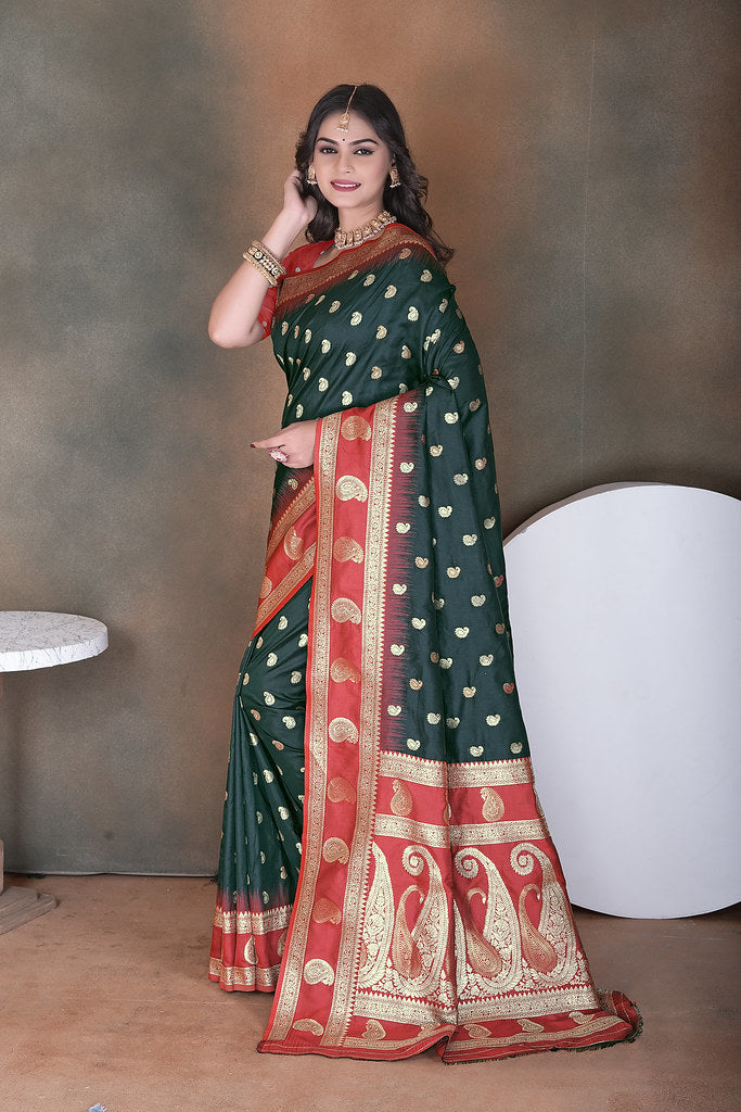 Wedding Wear Soft Silk Saree Weaving  Heavy Banarasi Sari With Blouse