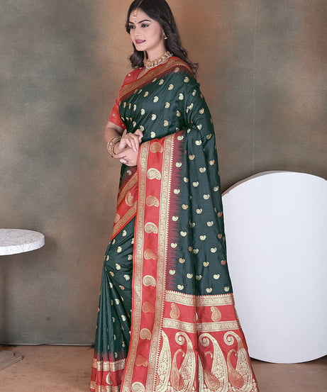 Wedding Wear Soft Silk Saree Weaving  Heavy Banarasi Sari With Blouse