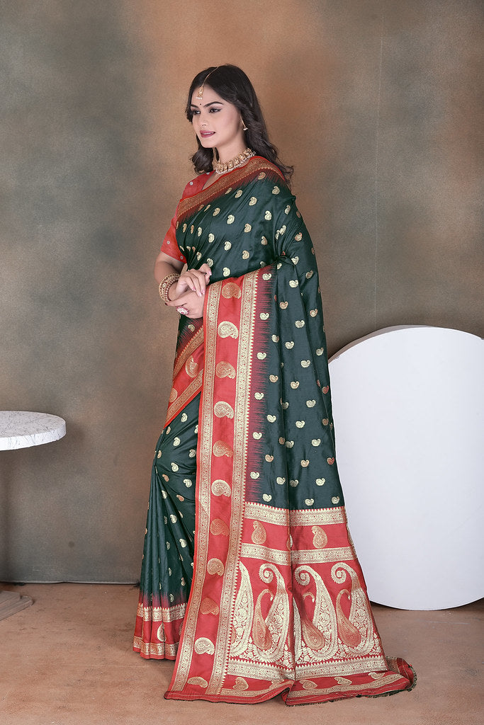 Wedding Wear Soft Silk Saree Weaving  Heavy Banarasi Sari With Blouse