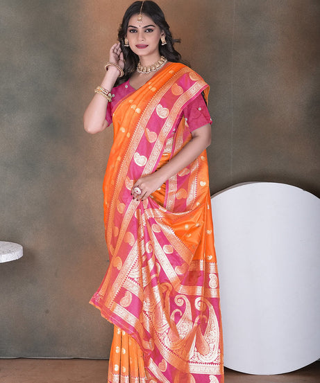 Wedding Wear Soft Silk Saree Weaving  Heavy Banarasi Sari With Blouse