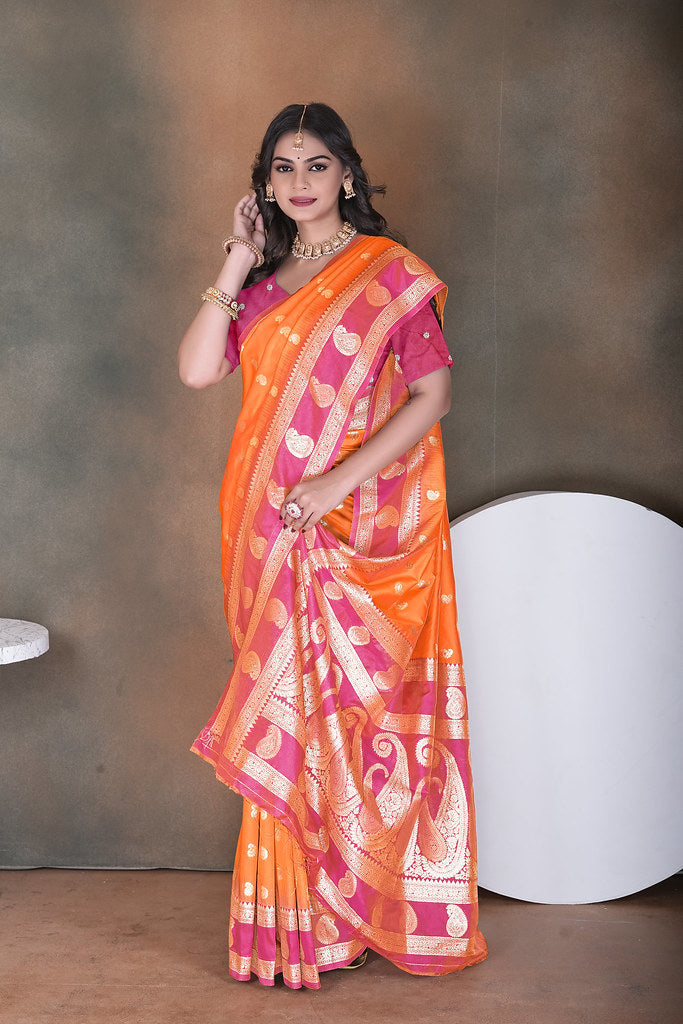 Wedding Wear Soft Silk Saree Weaving  Heavy Banarasi Sari With Blouse