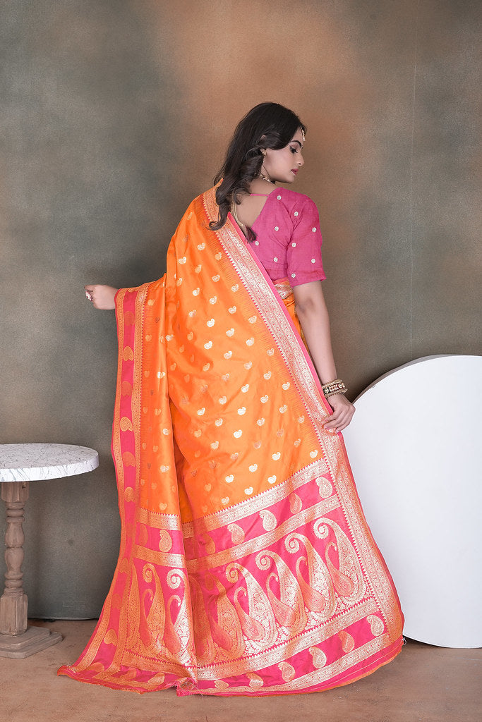 Wedding Wear Soft Silk Saree Weaving  Heavy Banarasi Sari With Blouse