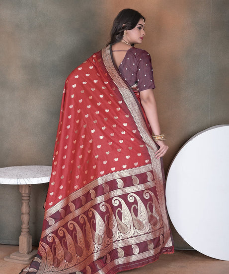 Wedding Wear Soft Silk Saree Weaving  Heavy Banarasi Sari With Blouse