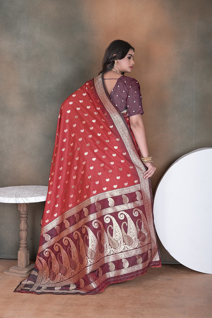 Wedding Wear Soft Silk Saree Weaving  Heavy Banarasi Sari With Blouse