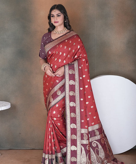 Wedding Wear Soft Silk Saree Weaving  Heavy Banarasi Sari With Blouse