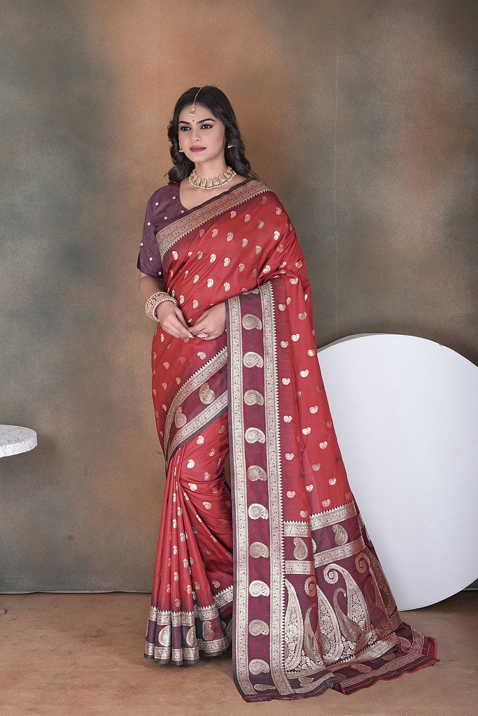 Wedding Wear Soft Silk Saree Weaving  Heavy Banarasi Sari With Blouse