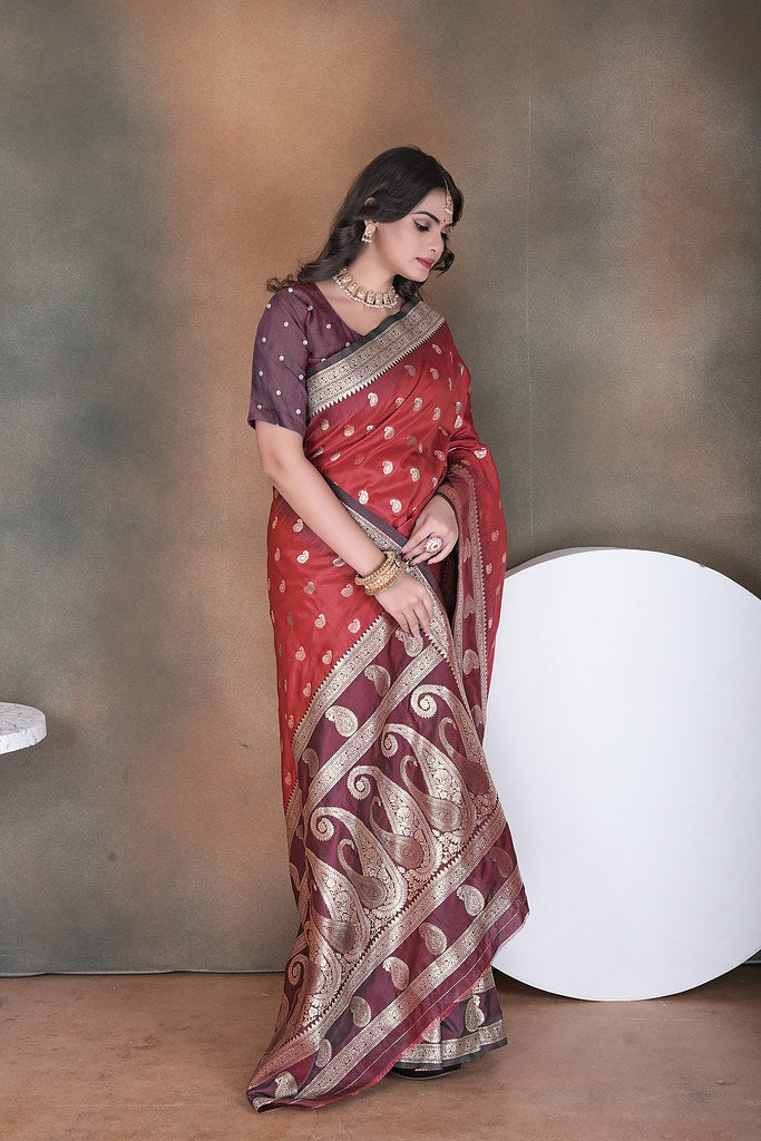 Wedding Wear Soft Silk Saree Weaving  Heavy Banarasi Sari With Blouse