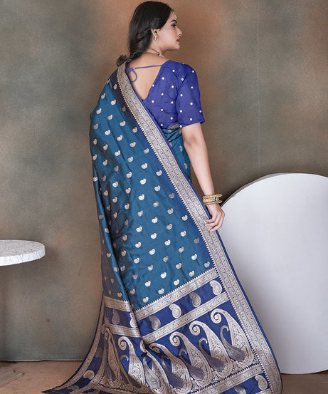 Wedding Wear Soft Silk Saree Weaving  Heavy Banarasi Sari With Blouse