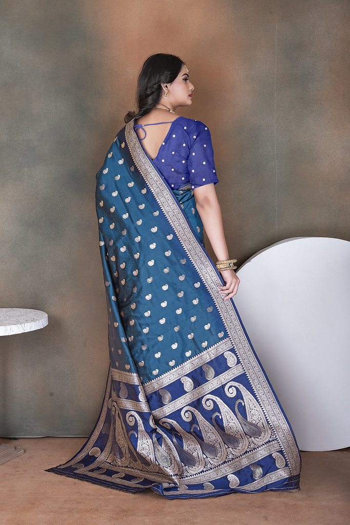 Wedding Wear Soft Silk Saree Weaving  Heavy Banarasi Sari With Blouse