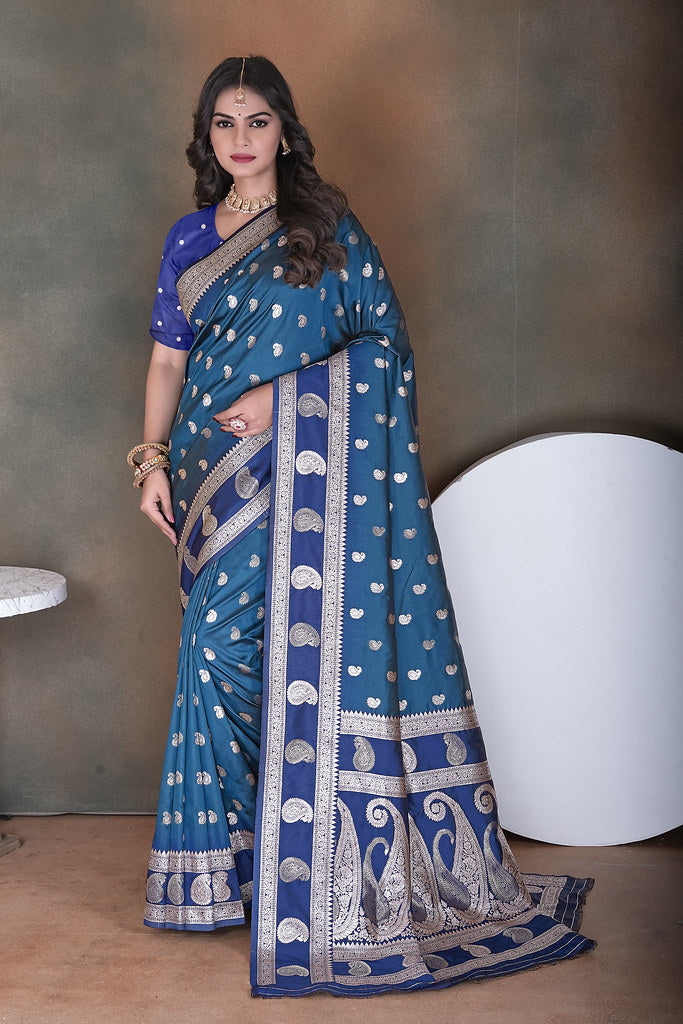 Wedding Wear Soft Silk Saree Weaving  Heavy Banarasi Sari With Blouse