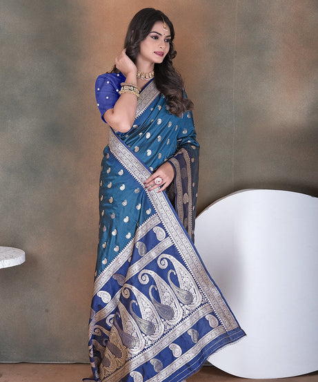 Wedding Wear Soft Silk Saree Weaving  Heavy Banarasi Sari With Blouse