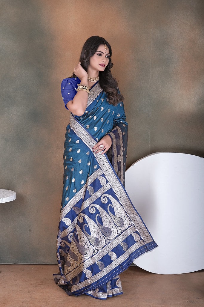 Wedding Wear Soft Silk Saree Weaving  Heavy Banarasi Sari With Blouse