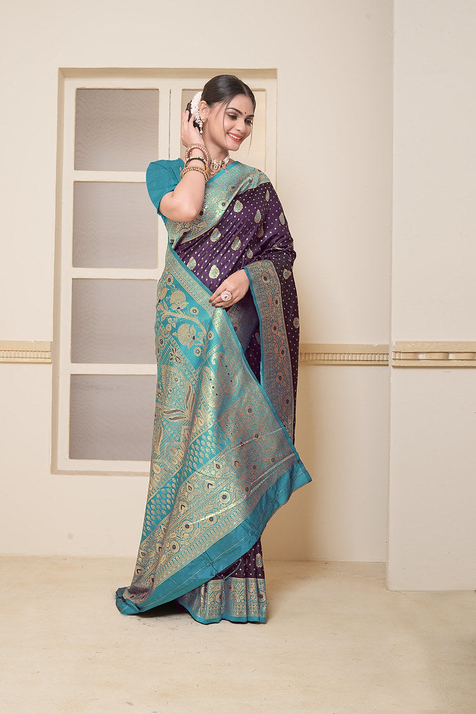 Women's Festival Wedding Wear Saree, Heavy Banarasi Sari With Blouse