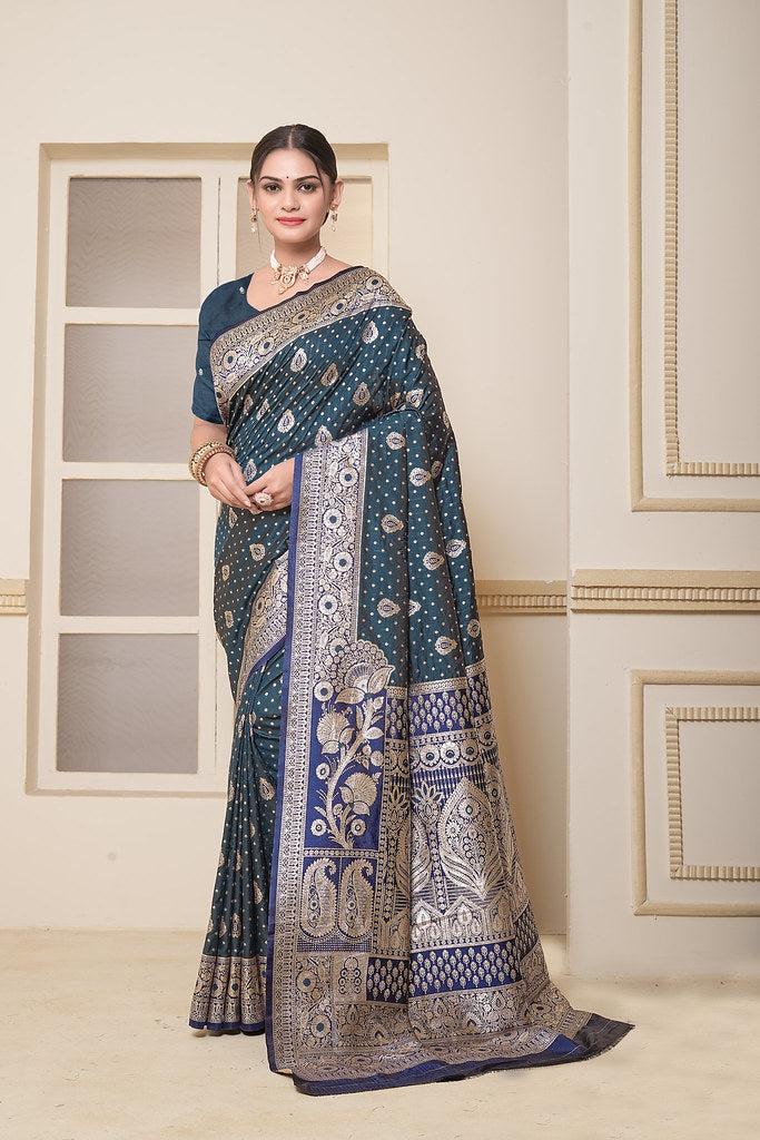 Women's Festival Wedding Wear Saree, Heavy Banarasi Sari With Blouse