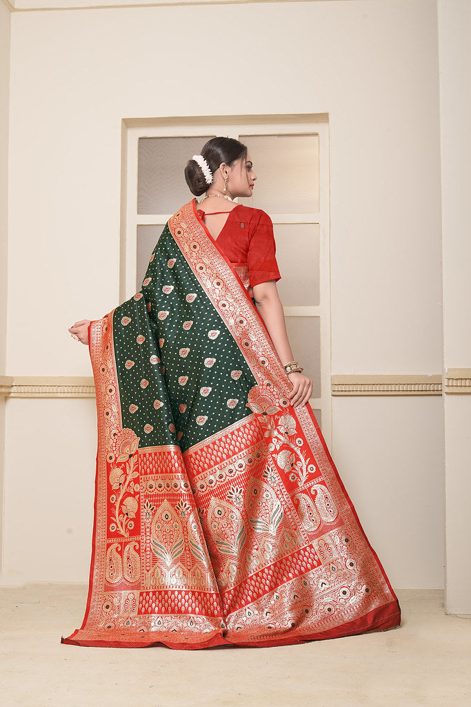 Women's Festival Wedding Wear Saree, Heavy Banarasi Sari With Blouse