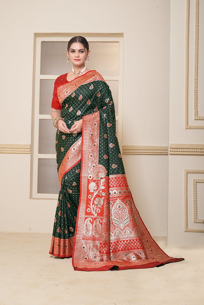 Women's Festival Wedding Wear Saree, Heavy Banarasi Sari With Blouse