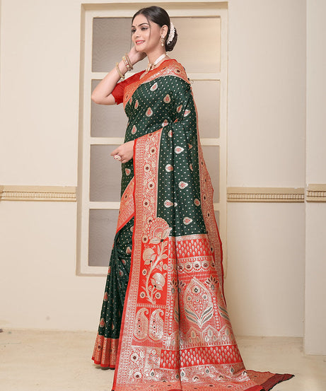 Women's Festival Wedding Wear Saree, Heavy Banarasi Sari With Blouse