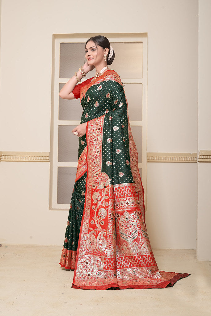 Women's Festival Wedding Wear Saree, Heavy Banarasi Sari With Blouse